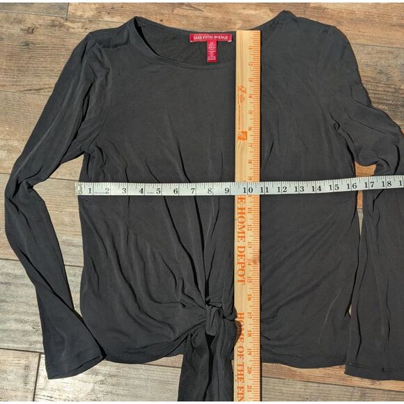 Saks Fifth Avenue S/P Dark Gray Tie Front Long Sleeve Top - Picture 3 of 4